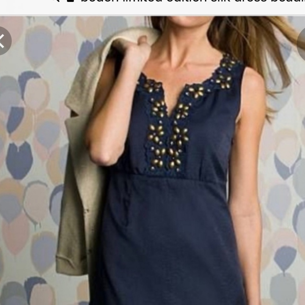 Boden Navy silk/cotton shift! Lined, beaded